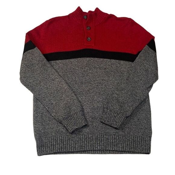 American Eagle Seriously Soft Red Black Gray Colorblock Sweater Men Size Large - Picture 1 of 12